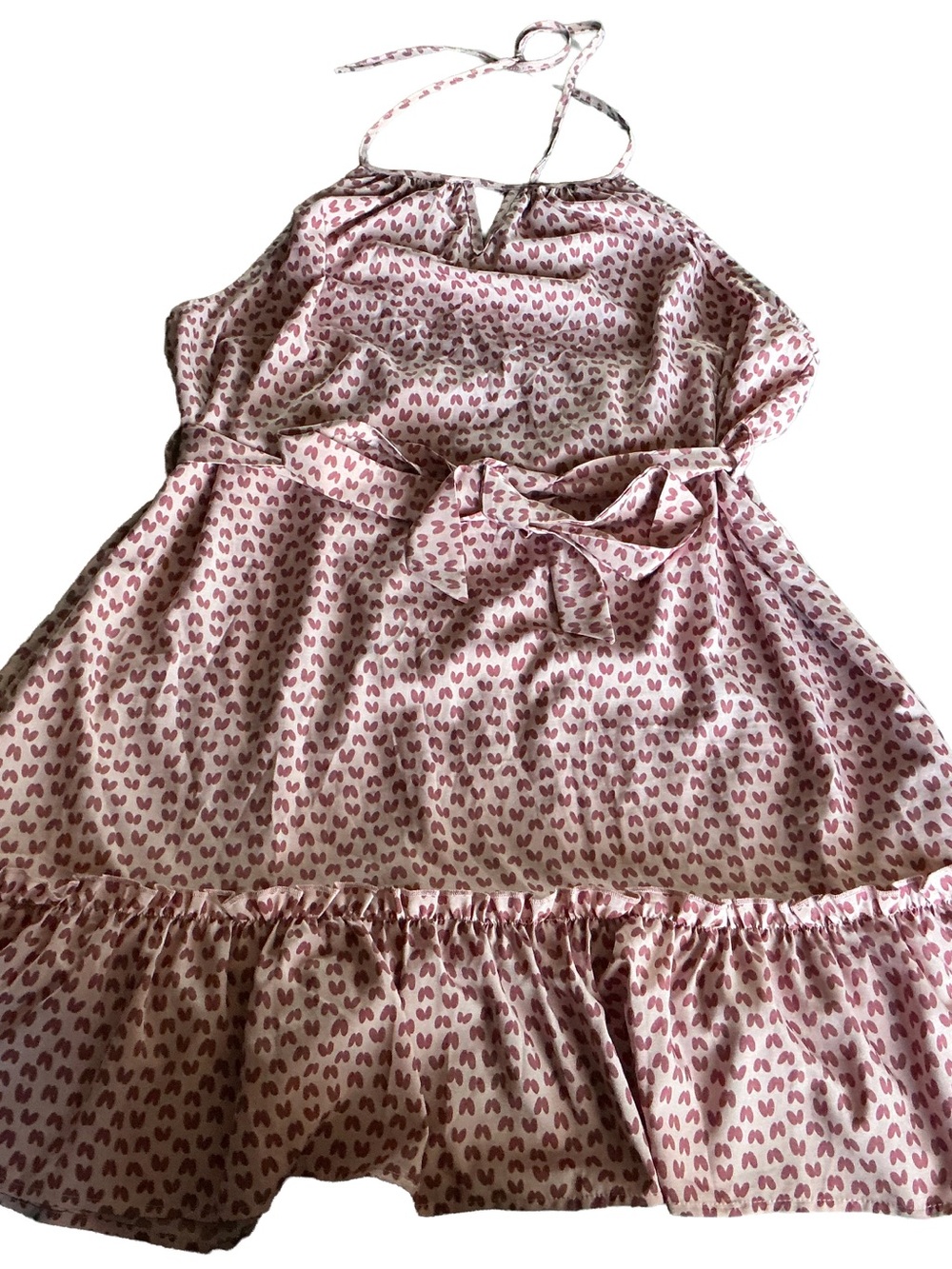 SHEIN Pink and Dark Pink Heart-Print Girls' Sleeveless Pajama Dress